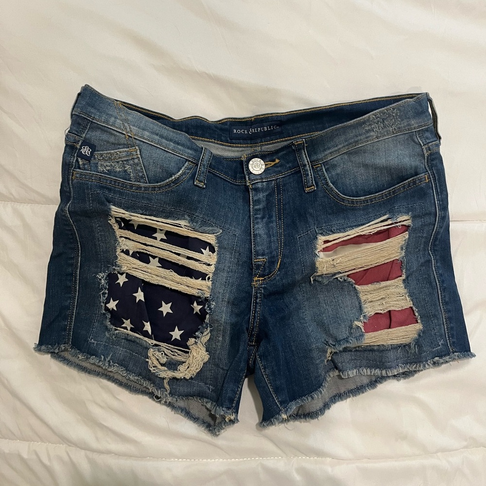 Rock & Republic Blue Jean Shorts Distressed Design
